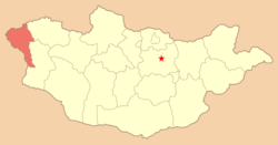 Bayan-Ölgiy aïmag sur une carte de la Mongolie