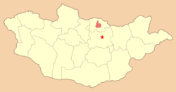 Darhan Aimag sur une carte de la Mongolie