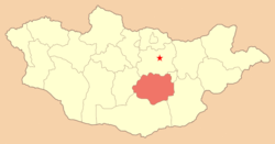 Dundgovi aïmag sur une carte de la Mongolie