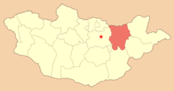 Hentiy Aïmag sur une carte de la Mongolie