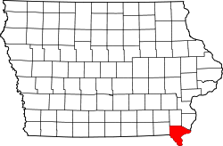 Map of Iowa highlighting Lee County.svg