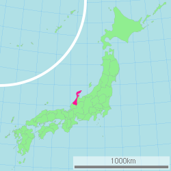 Carte du Japon avec la Préfecture d'Ishikawa mise en évidence