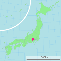 Carte du Japon avec la Préfecture de Yamanashi mise en évidence