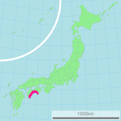 Carte du Japon avec la Préfecture de Kōchi mise en évidence