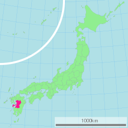 Carte du Japon avec la Préfecture de Kumamoto mise en évidence