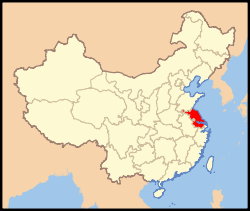 Carte indiquant la localisation du Jiangsu (en rouge) à l'intérieur de la Chine