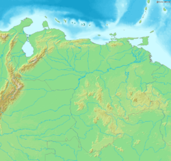Carte topographique du Venezuela avec la cordillère de la Costa au nord du pays, le long de la côte de la mer des Caraïbes.