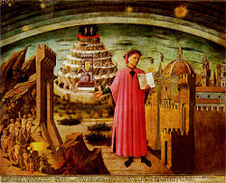 Dante con in mano la Divina Commedia, tempera sur toile (1465), Domenico di Michelino, nef de Santa Maria del Fiore, Florence