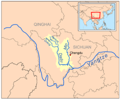 Carte du bassin versant des rivières Min et Dadu