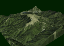 Animation représentant le Muntele Mic en trois dimensions.