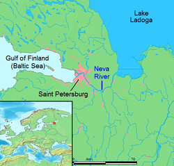 Carte de situation de la Neva et de Saint-Pétersbourg