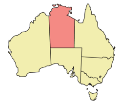 Localisation du Territoire du Nord (en rouge) à l'intérieur de l'Australie