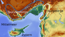 Carte situant les monts Taurus et les monts Nur