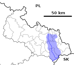 Ostravice River - location and watershed map in Moravian-Silesian Region.svg