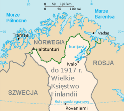 Carte de la frontière terrestre entre la Finlande et la Norvège