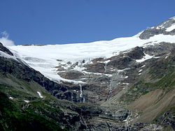 Vue du glacier en août 2009 depuis Alp Prüm.