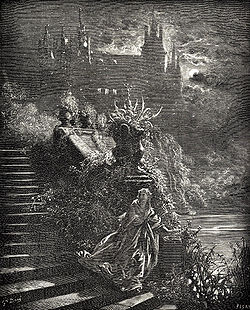 « De mille chagrins l'âme pleine,Elle alla trouver sa marraine ».Illustration de Gustave Doré (1867)