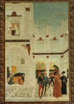 Perugino (attr.), miracolo del bambino nato morto, da storie di san bernardino.jpg