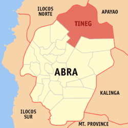 Localisation de Tineg (en rouge) dans la province d'Abra.