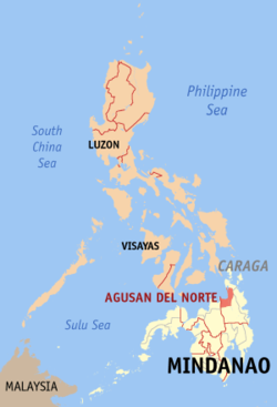 Localisation de la province d'Agusan del Norte (en rouge) dans les Philippines.