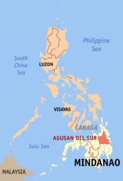 Localisation de la province d'Agusan del Sur (en rouge) dans les Philippines.