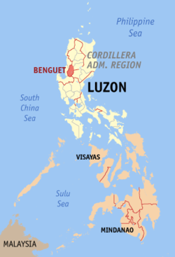 Localisation de la province de Benguet (en rouge) dans les Philippines.