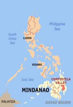 Localisation de la province de Compostela Valley (en rouge) dans les Philippines.