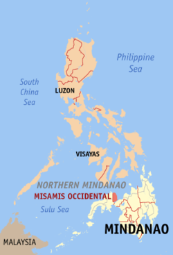 Localisation de la province de Misamis Occidental (en rouge) dans les Philippines.