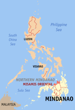 Localisation de la province de Misamis Oriental (en rouge) dans les Philippines.