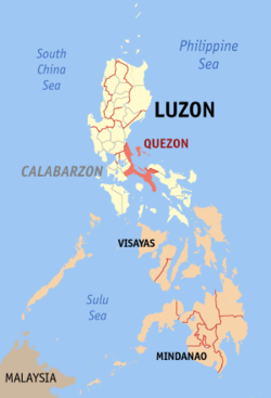 Localisation de la province de Quezon (en rouge) dans les Philippines.