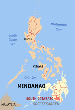 Localisation de la province de Cotabato du Sud (en rouge) dans les Philippines.