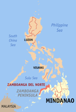 Localisation de la province de Zamboanga del Norte (en rouge) dans les Philippines.