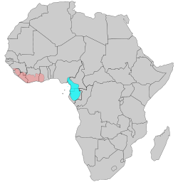 répartition du Picatharte du Cameroun en bleu