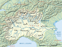 Carte du bassin hydrographique du Pô.