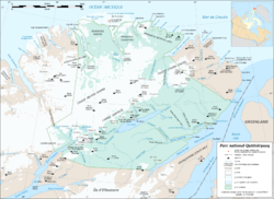 Carte du parc national Quttinirpaaq avec la chaîne Osborn au sud-ouest.