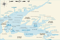 Carte de la rade de Brest avec la baie de Roscanvel au sud-ouest.