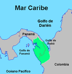 Carte de la région de Darién en 1510 avec le golfe d'Urabá.