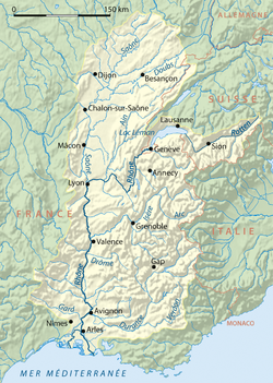 Carte du bassin du Rhône.