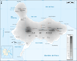 Carte topographique de l'île de Ross avec la baie au Nord ouest.