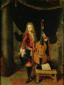 Portrait présumé de Johannes Schenck, jouant la viole de gambe, peinture sur toile attribuée à Constantin Netscher (1668-1723), Musée des Beaux-Arts, Blois, France
