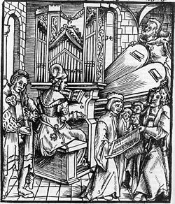 Le compositeur à l'orgue. Représentation de 1511