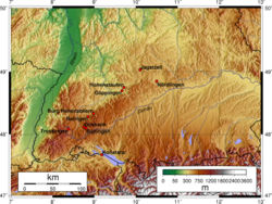 Carte topographique du Jura souabe.