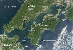Image satellite légendée de la mer intérieure de Seto.