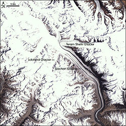 Photo satellite du glacier de Siachen.