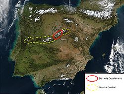 Carte de localisation de la Sierra de Guadarrama.
