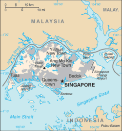 Carte de Singapour avec le détroit de Johor au nord.