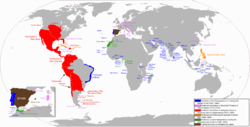 Carte anachronique de l'empire espagnol, à différentes périodes.