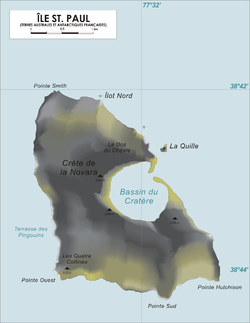 Carte de l'île Saint-Paul avec le bassin du Cratère.