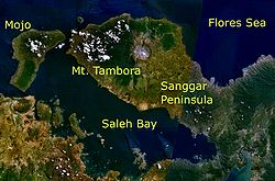 Vue aérienne du sommet du Tambora