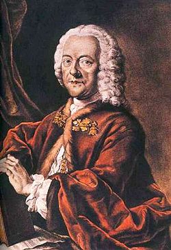 Georg Philipp Telemann, aquatinte colorée de Valentin Daniel Preisler d'après une peinture disparue de Ludwig Michael Schneider (1750)